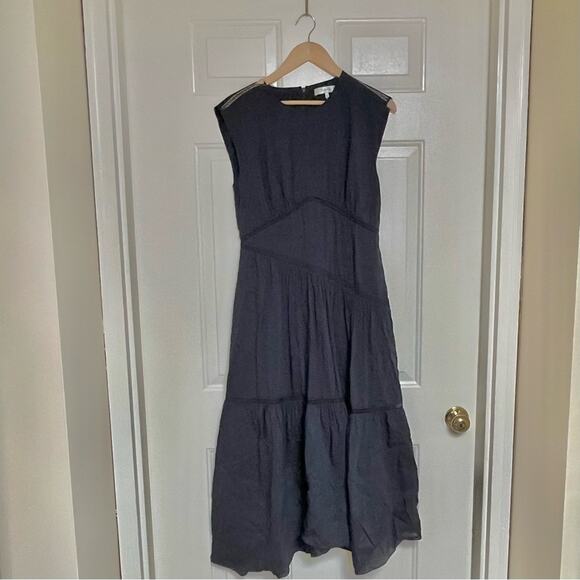 Frame Linen Blue Asymmetrical Tiered Cocktail Dress small has flaw - Picture 6 of 16